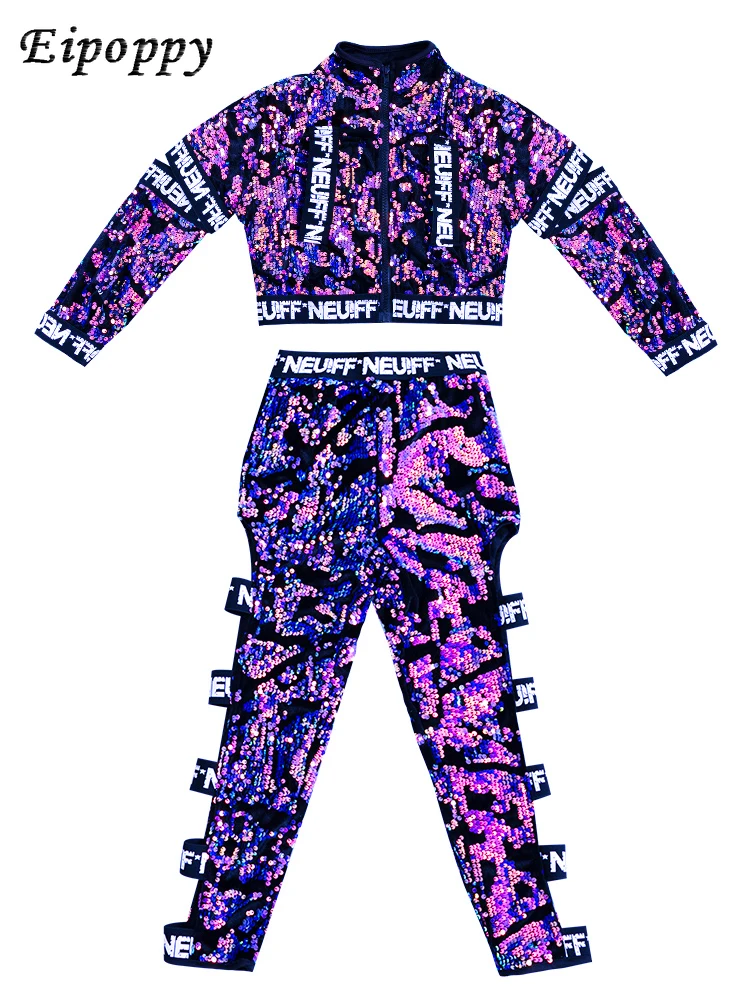 子供用ジャズダンススパンコールスーツ、パフォーマンスコスチューム、クール、美しい女の子、ヒップホップ、流行の服