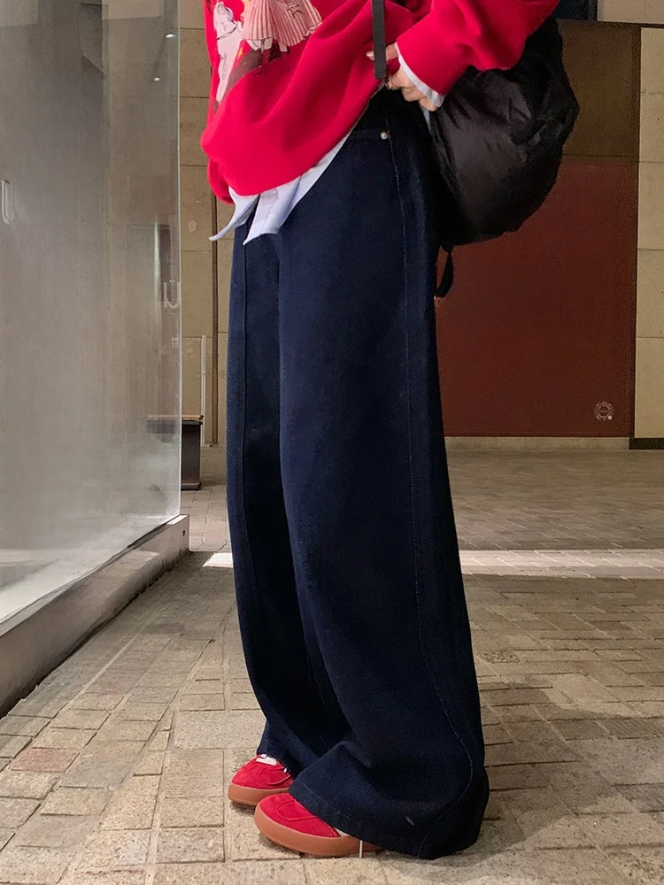 

Slimming High Waist Wide Leg Pants 3D Tailoring Hip Concealing Commute Sle Cotton Blend Comfortable Winter Trousers