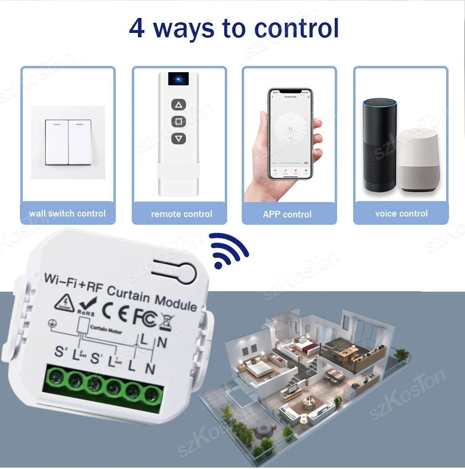 Tuya vida inteligente-interruptor cortina elétrica, Wi-Fi, relé, RF433 MHz controle remoto, rolo elétrico do obturador, o Google Home, Alexa