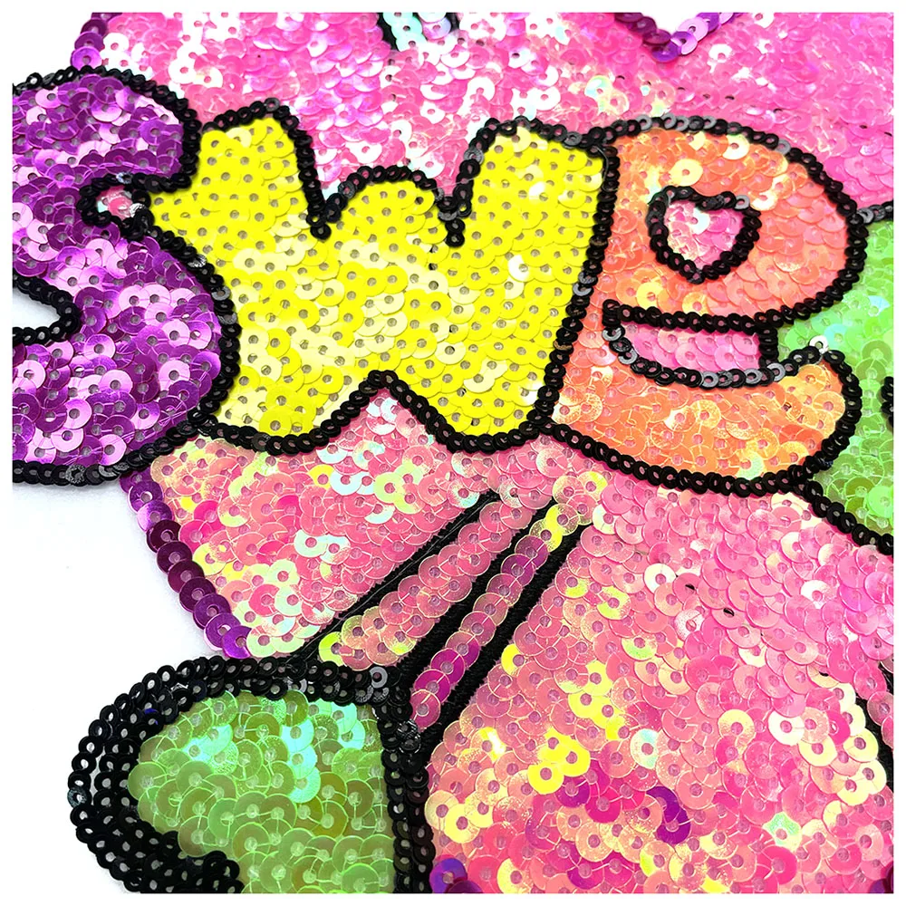 Valentine's Day limited edition sweet words heart-shaped sequin embroidered fabric patch ironing, no-sewn down jacket, denim jac