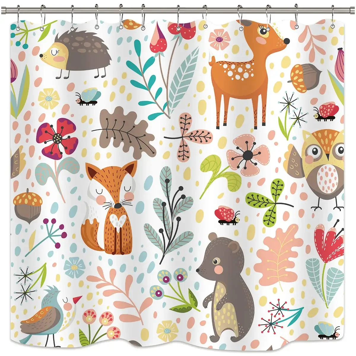 Woodland Shower Curtain,Country Lodge Cabin Forest Animal Bath Curtain Wild Animal Bear Deer Fox Wolf Set Hunting Shower Curtain