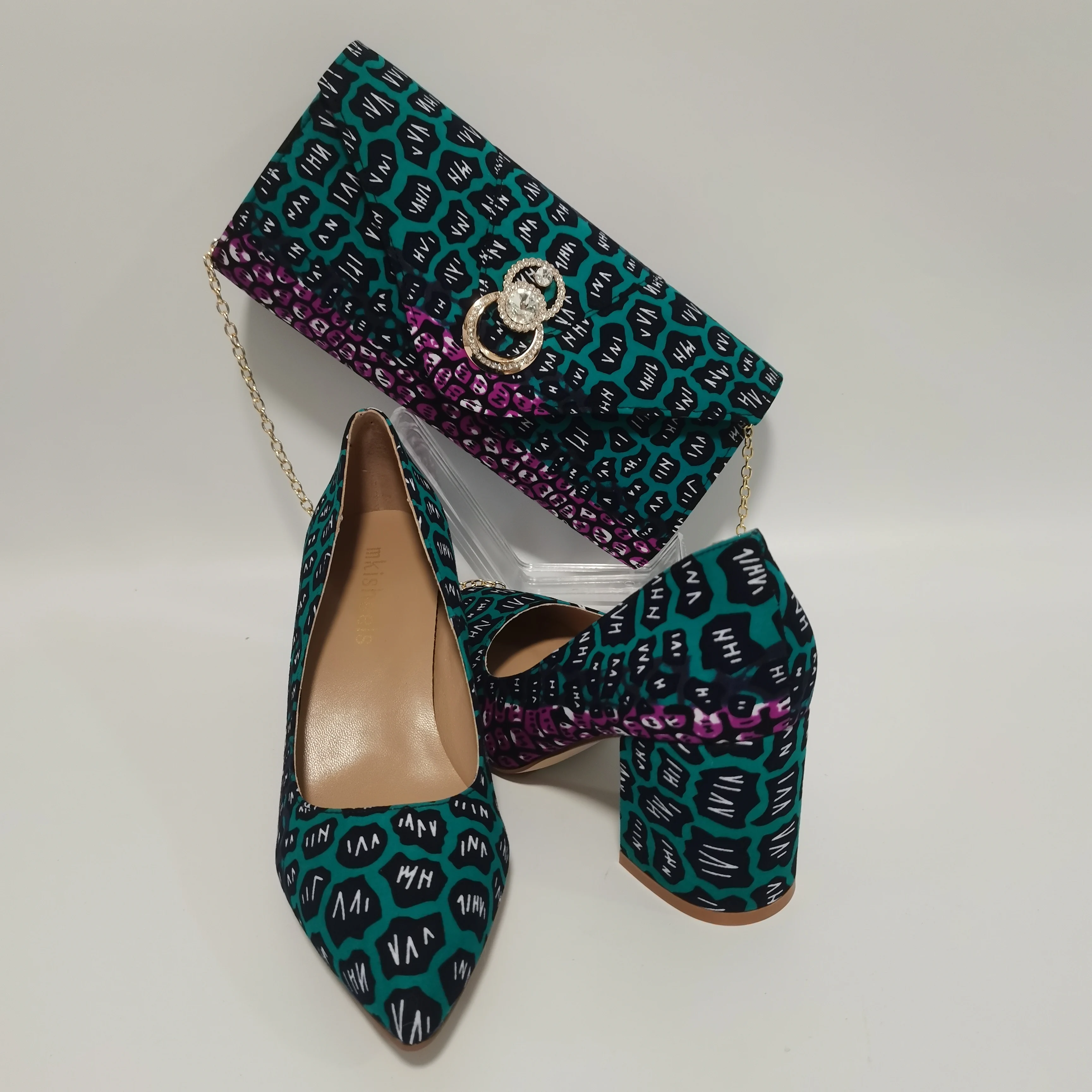 New Pretty Shoes And Purse African Kente Wax Prints Fashion Ankara Bag Match Wax Fabric Women High Heels Shoes 37-42  For Party