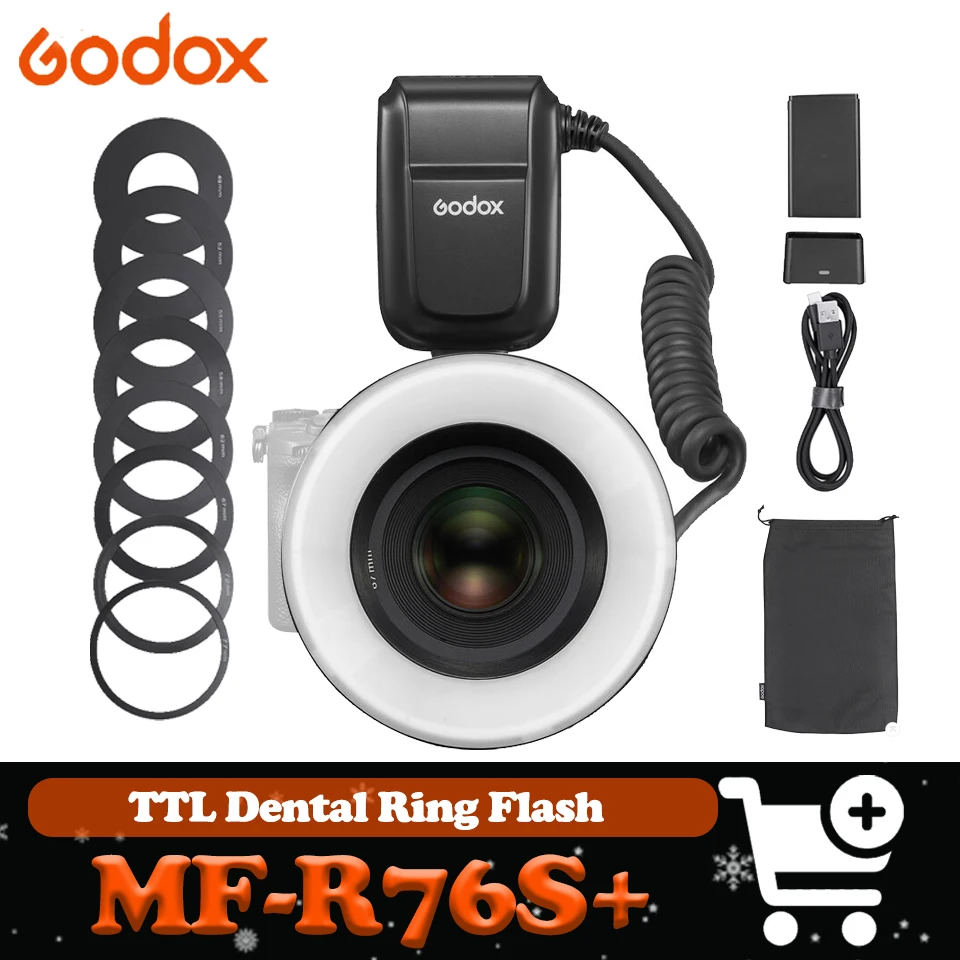 

Godox MF-R76S+ TTL Dental Macro Ring Flash 5900K Recycle Time 0.1-1S Flash Duration 1/300-1/20000S for Sony A7M4 A7R5 A6400