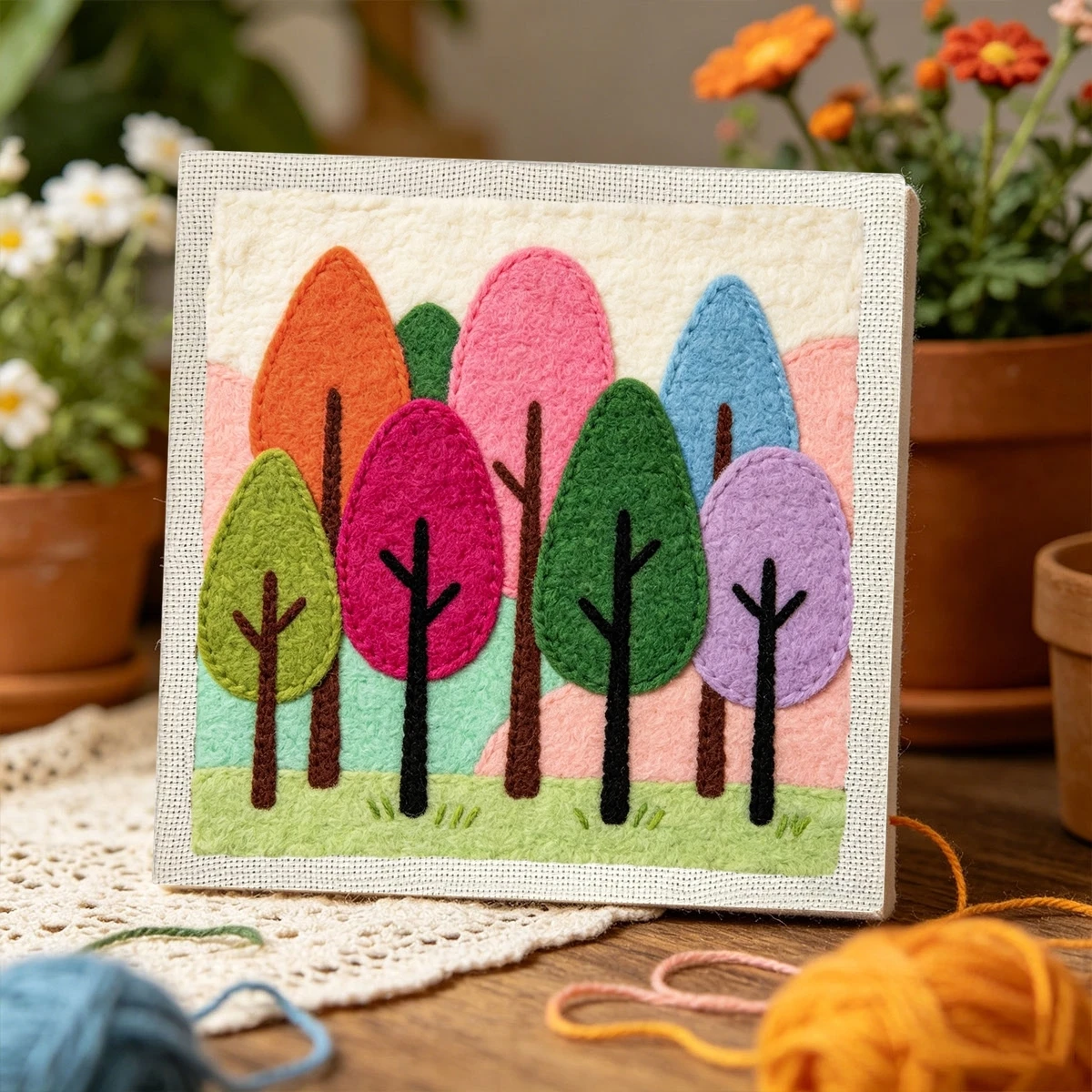 1 Set Buntes Wald-DIY-Stickset für Anfänger, Stick-Starter-Kit, Kreuzstich-Kunstgeschenk, Nadelarbeiten – Detail 3