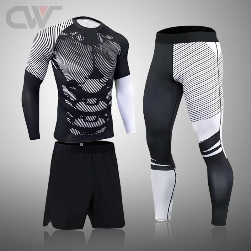 Men's Compression Set Gym Fitness Suits Training Jogging Winter Sport Tights Clothing thermal underwear  Running Tracksuit Men