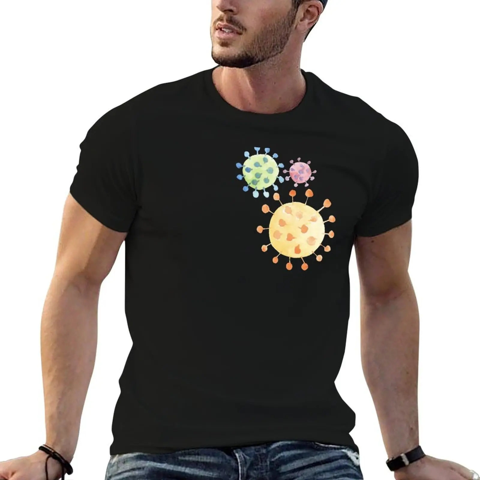 

man man men t T-Shirt summer 100% cotton shirt Viruses luxury cotton t shirts shirt t Watercolor brand