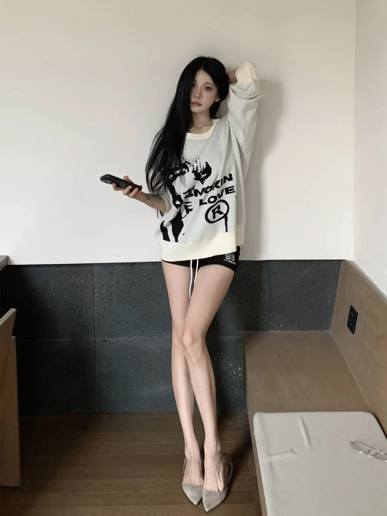 سترة محبوكة دافئة "wen Ai" كسول المال القديم Sle المرأة Faion تخفيف فضفاضة تناسب طويلة Sve جولة Ne نمط الرسوم المتحركة #1