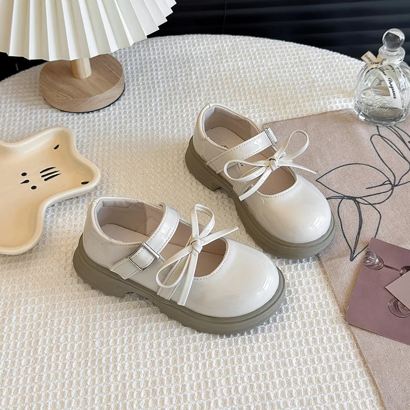 2025 Autumn New Girls Mary Jane Casual Shoe Simple Versatile Kids Bow Princess Leather Shoes Simple Girls' Performance Shoes