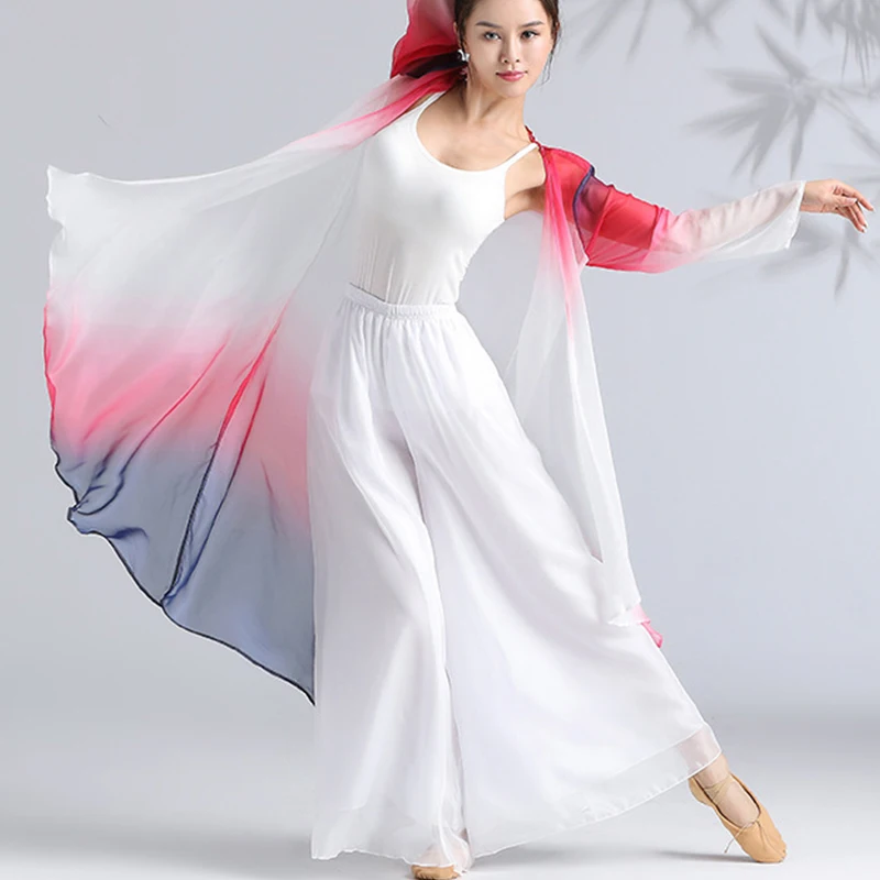 Chinese Folk Dance Long Tops Fairy Elegant Gradient Chiffon Cardigan Hanfu Women Classical Dance Practice Performance Costume