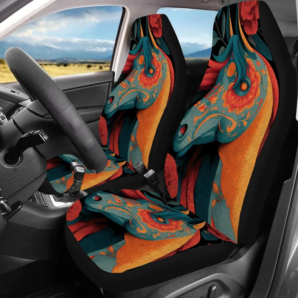 2 housses de siège de voiture imprimées Floral Horse Majesty, pour tous, protection des sièges avant de voiture, convient aux voitures, SUV, berlines, améliore la conduite