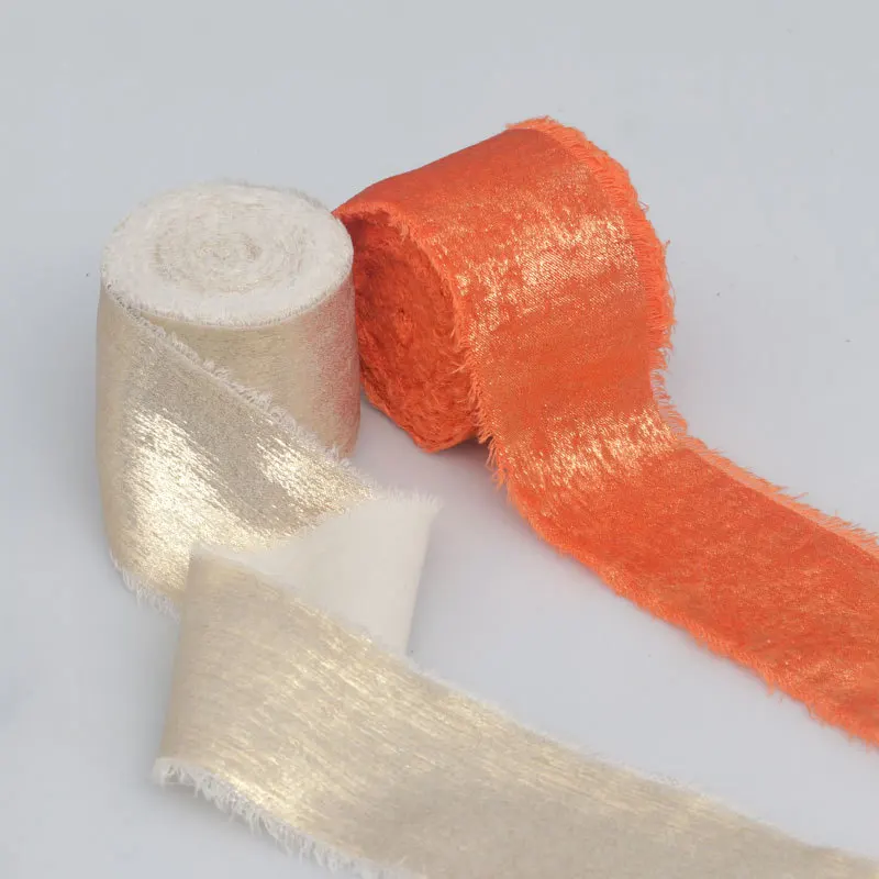 50 Yards handgefertigtes Band mit Fransen, Bänder für Blumensträuße, Geschenkverpackungen, DIY-Bastelarbeiten, Partydekorationen, 4 cm, goldgeprägtes Seidenband – Detail 5