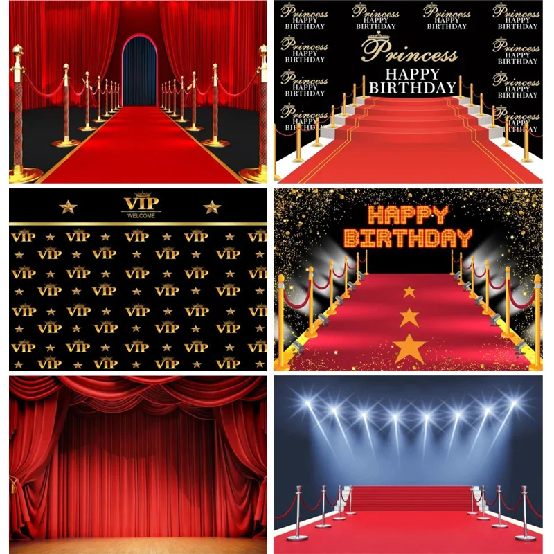 

Theater Stage Photography Backdrops Classic Velvet Red Curtains Background Business Evening Speech Birthday Party Photo Props