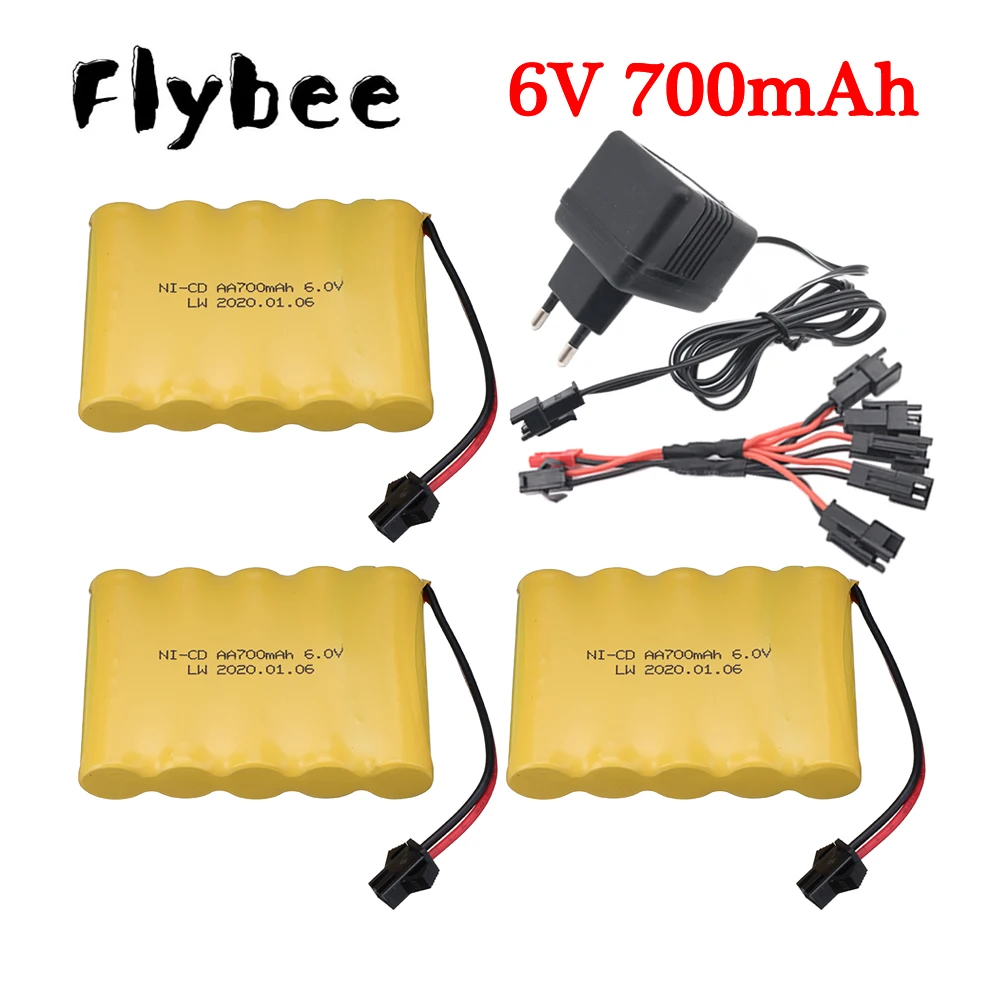 (SM Plug) Ni-CD 6v 700mah Battery + Charger sets For Rc toys Cars Tanks Trucks Robots Boats Guns AA 6v Rechargeable Battery Pack