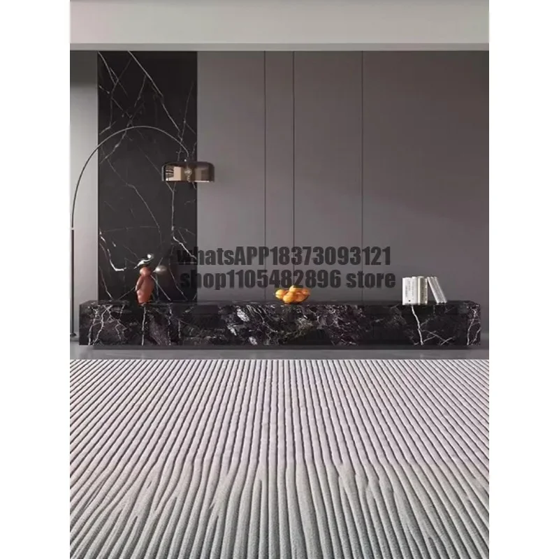 small apartment living room, long floor, coffee table combination Italian minimalist floor-to-ceiling storage TV cabinet