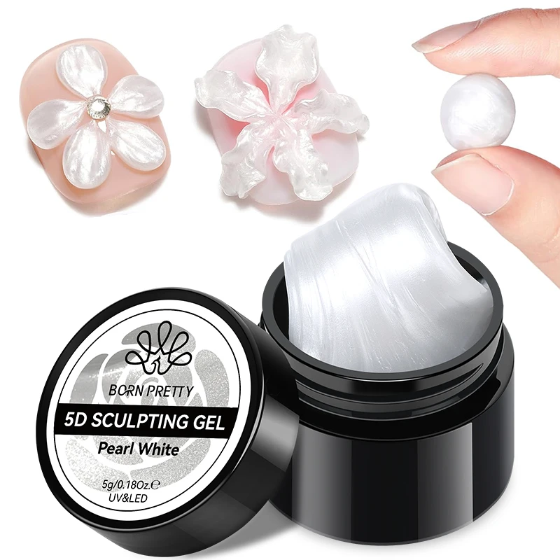 BORN PRETTY 5D Sculpting Gel Nail Polish 5ml Pearl White Shaping Carving DIY Poking Gel Solid Tips Nail Art No Wipe Top Coat