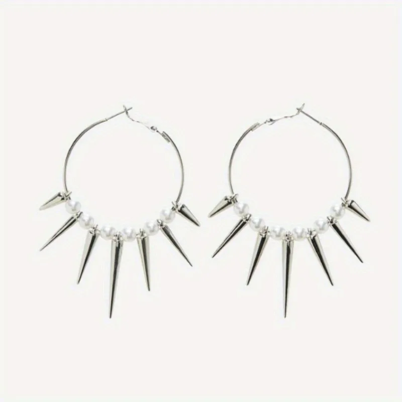 1 Pair Punk Minimalist Dark Gothic Style, Multiple Tapered Spikes Dangle Earrings for Outdoor Street Hip Hop Party image 3