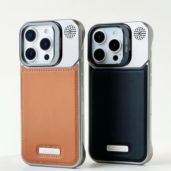 Lens Kickstand Borderless for MagSafe Phone Case for iPhone 16 17 16pro max 15 14 13 Magnetic Wireless Charging PU Leather Cover