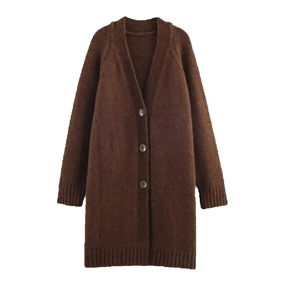 

Women's Seam Loose Top V-neck Long Sleeve Button Autumn/Winter New Style Knitted Jacket