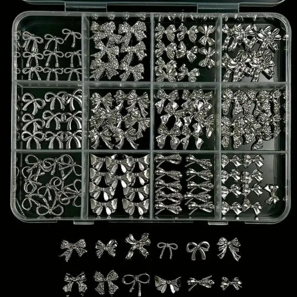 120 Teile/schachtel 3D Silber Exquisite Bowknot Nagel Charms Einfache Legierung Band Bowtie Nail art Dekorationen DIY Luxus Maniküre Zubehör – Detail 2