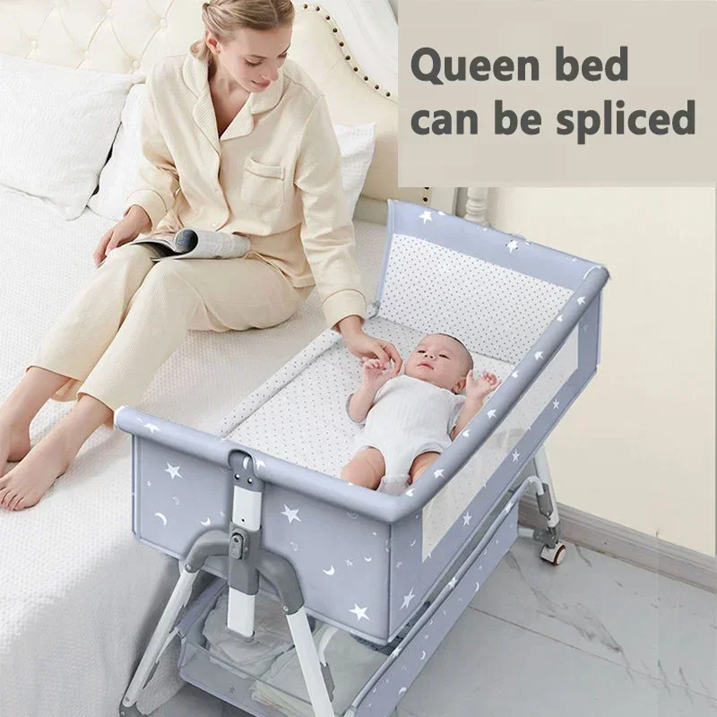 Cama de cuna con cama transpirable ajustable con ruedas puede empujar carga 60 kg adecuada para bebés de 0 a 36 meses