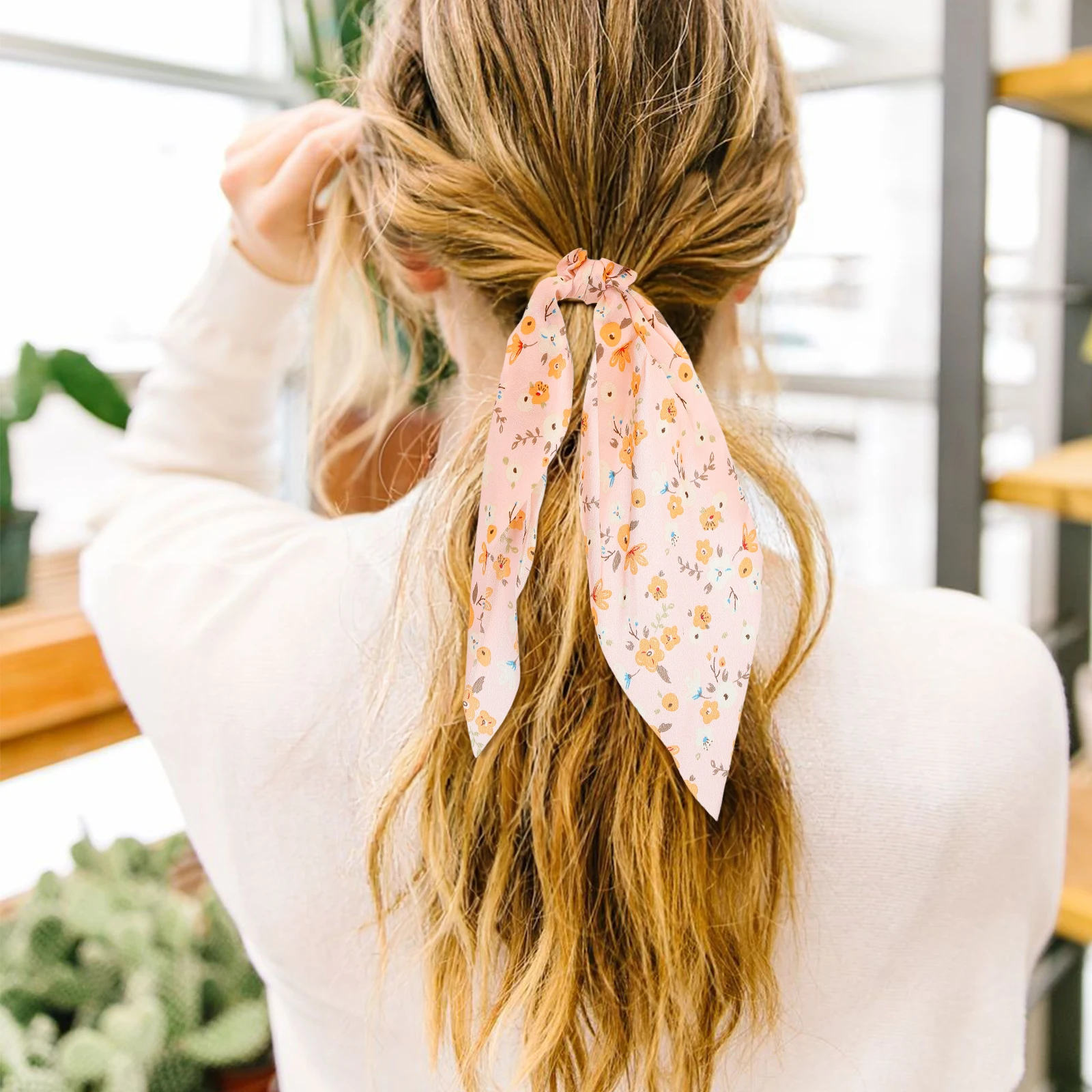 

5pcs Scrunchies Flower Pattern Cloth Ties Elastic Ponytail Holders Women Hair Accessories Long Hair Ribbons Durable Fashionable
