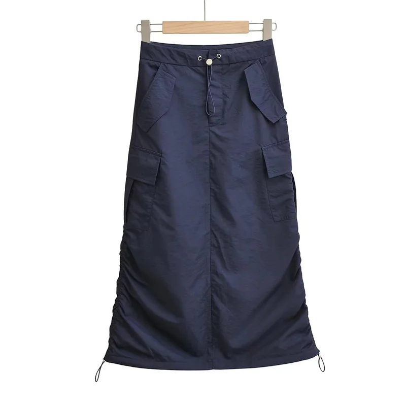 Amerikaanse Sle Slim Fit Werkkleding Dstring Rok Retro Split Geplooide Trendy Lange Rok Hoge Taille A-lijn Midi Rok