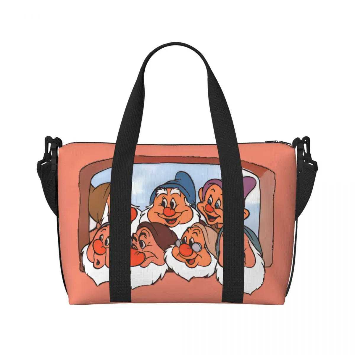 Custom Snow White And Anime The Seven Dwarfs Groceries Shopping Tote Bag Women Large Capacity Gym Beach Travel Bags