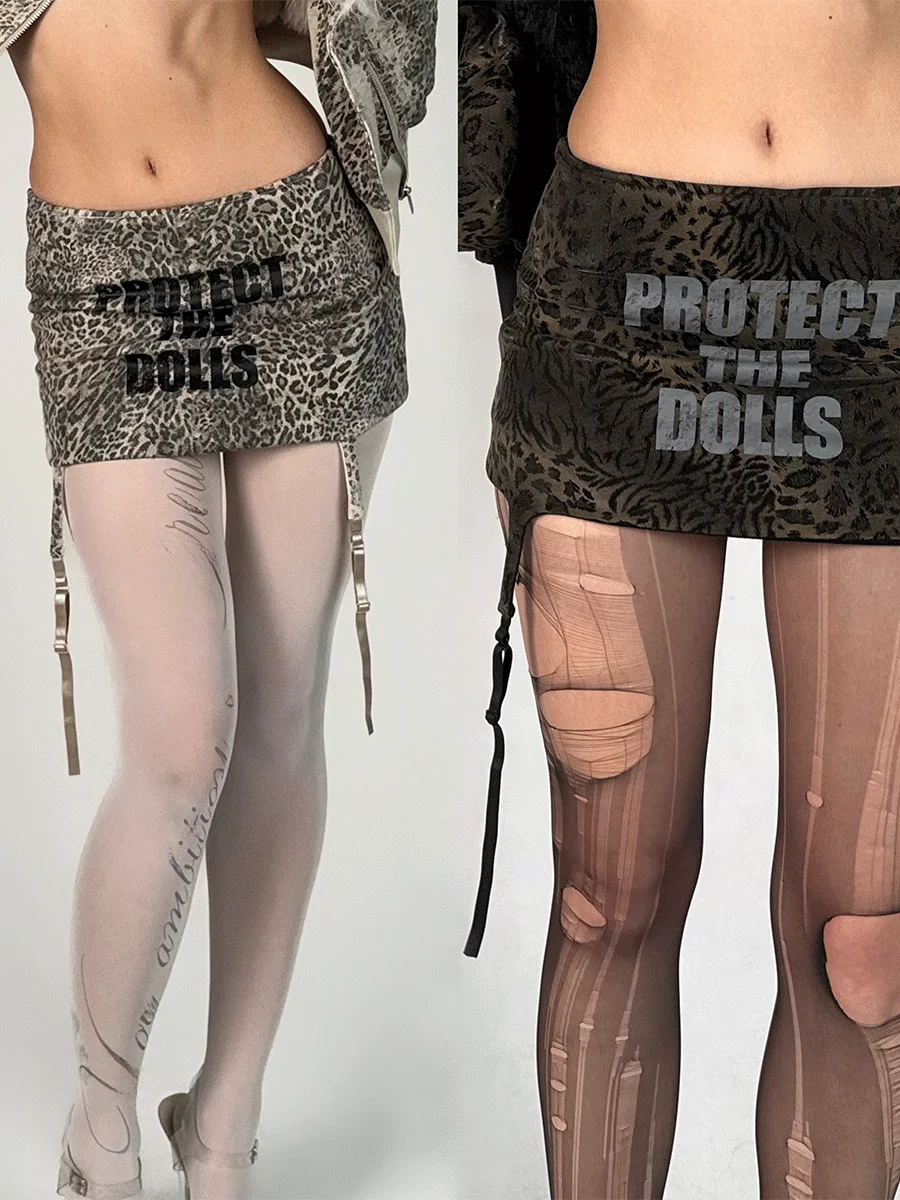 

Брюки-юбка SIXMOKI с леопардовым принтом и надписями, облегающие, с низкой талией, из хлопка, для повседневной носки