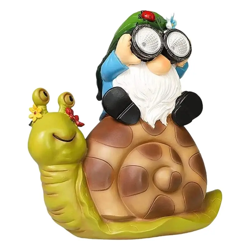 Garden Gnome Snail Statue Decor With Solar Light Technology Funny Elf Knome Figurine For Home Outdoor Lawn Yard Porch