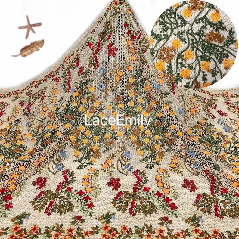 

Высококачественная кружевная ткань с яркими цветами и вышивкой, ткань-колокольчик, свадебное платье, свадебное платье, праздничное платье 1 ярд