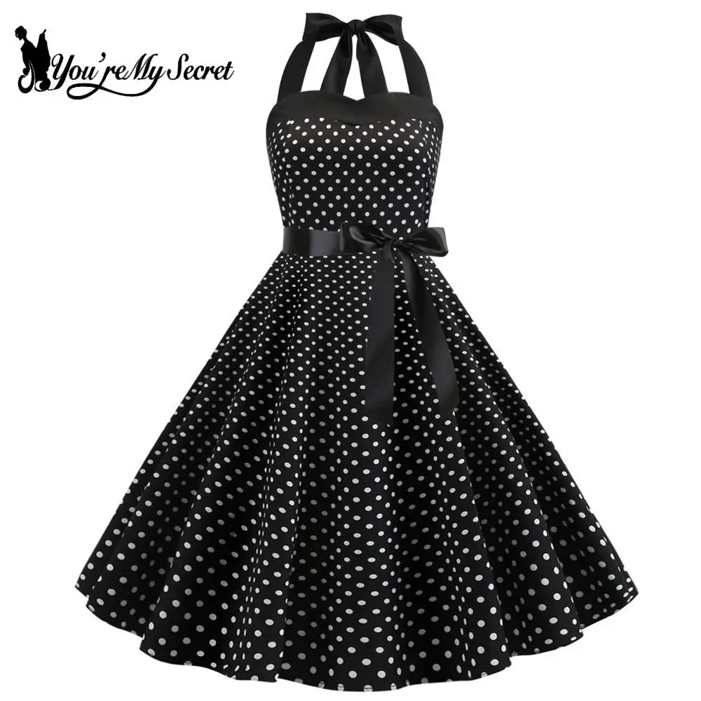 

[You're My Secret] Polka Dot Vintage Women Dress 50S 60S Gothic Pin Up Rockabilly Dress Femme Sexy Sleeveless Prom Party Dress