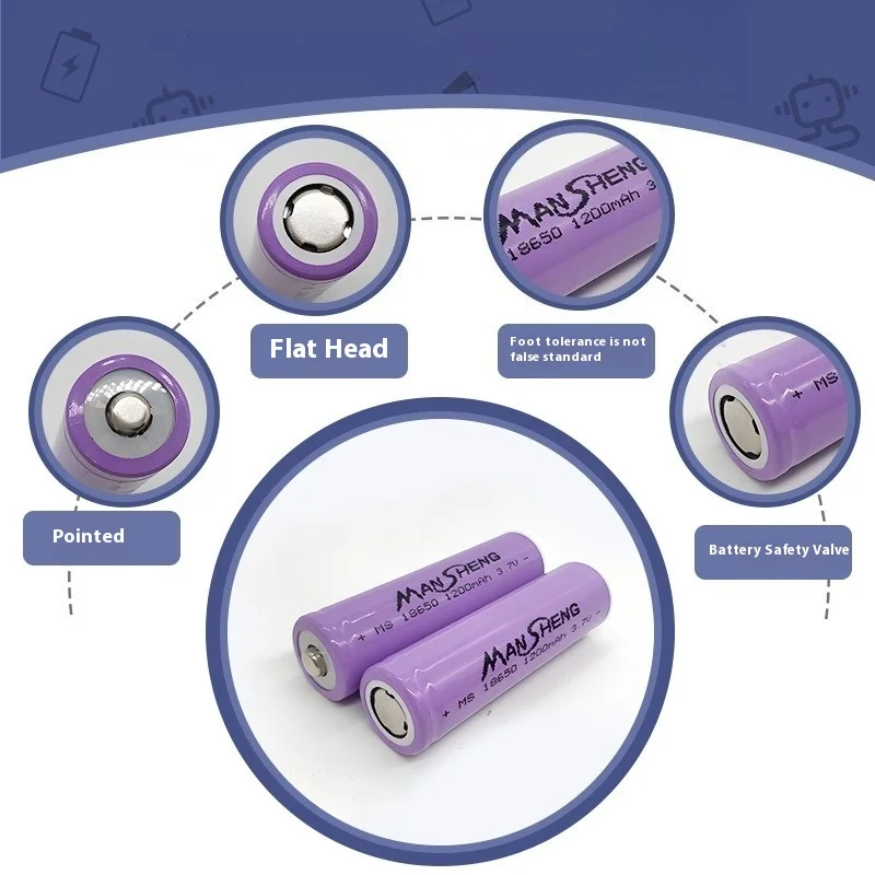 3.7V 1200mAh 18650 Large Capacity Rechargeable Lithium-ion Battery for Flashlight Small Fan Microphone Alarm Clock Battery