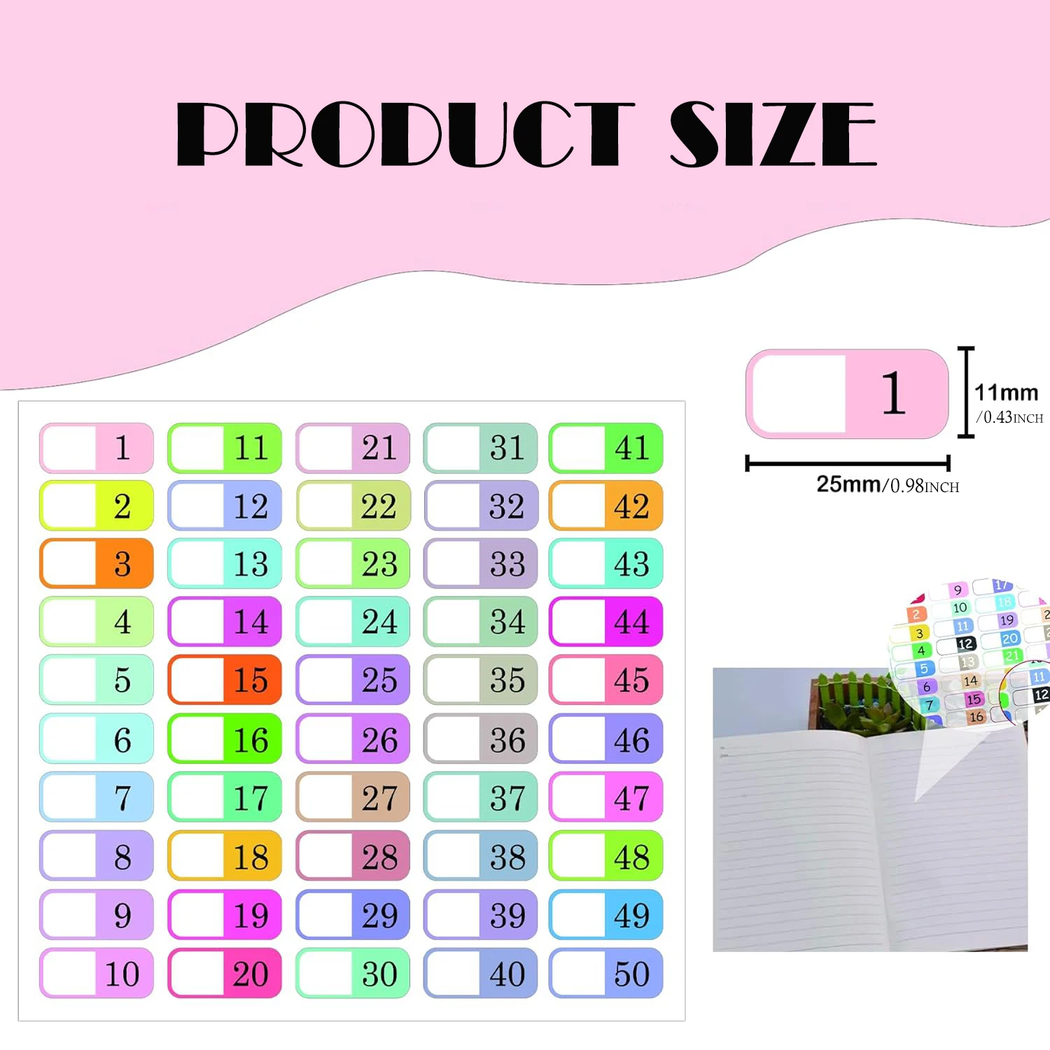 1 to 50 Number Index Labels Multicolor Alphabet Tabs A-Z Tab Dividers Stickers 250PCS