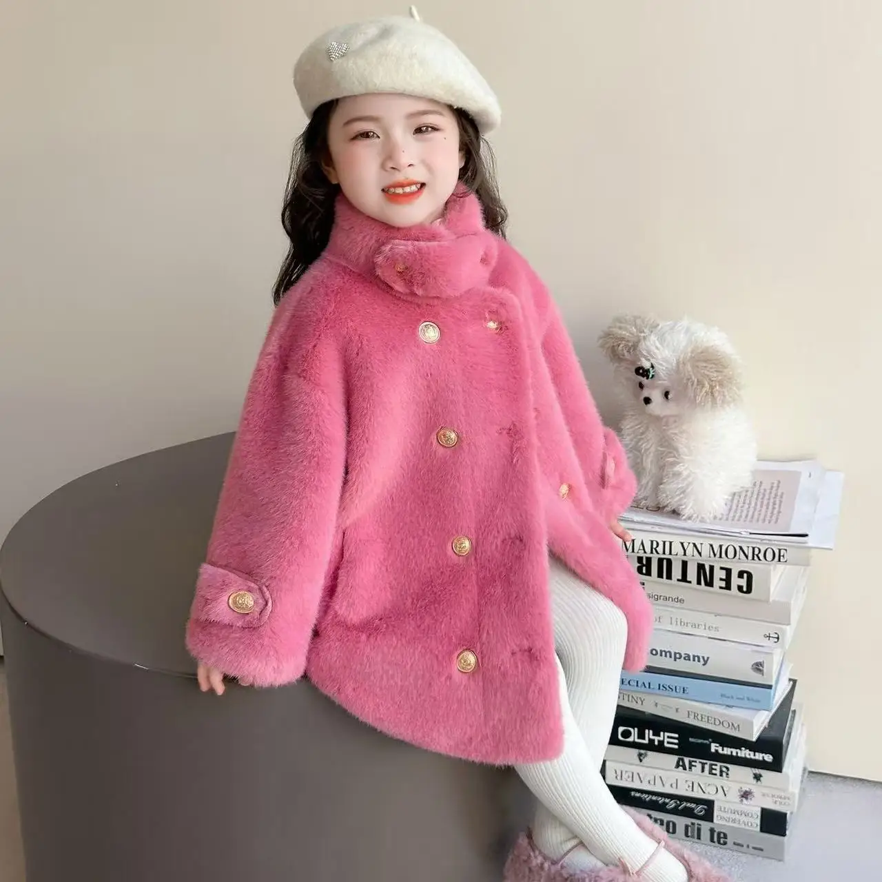 Imitation Mink Velvet Jackets Girls 2026 Autumn Winter New Loose White Casual Sweater Coat kids Jacket