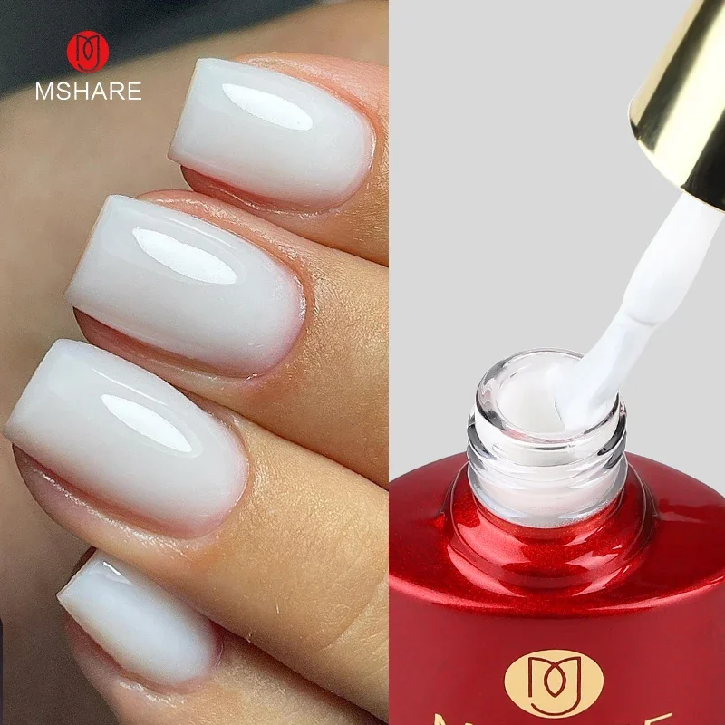 MSHARE Milk Milky White Base Gel Polish Camouflage Color Rubber Base Nail Base Coat 10 ml