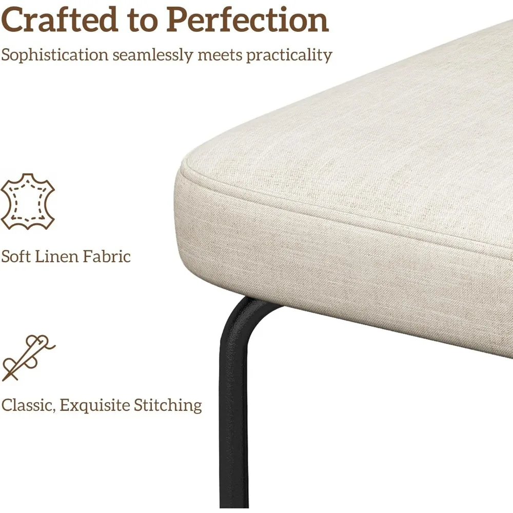 Conjunto de bancos de bar com altura de balcão de 3, bancos de cozinha de tecido branco de 26" com costas, pernas de metal, apoio para os pés e assento largo