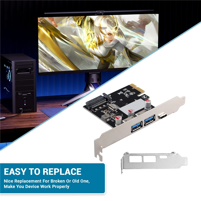 بطاقة التوسعة بطاقة الرسومات المكتبية PCI-E1x إلى USB3.1 Type-C بطاقة USB3.0 بطاقة محول إلى الأمام والعكس الإدراج #6