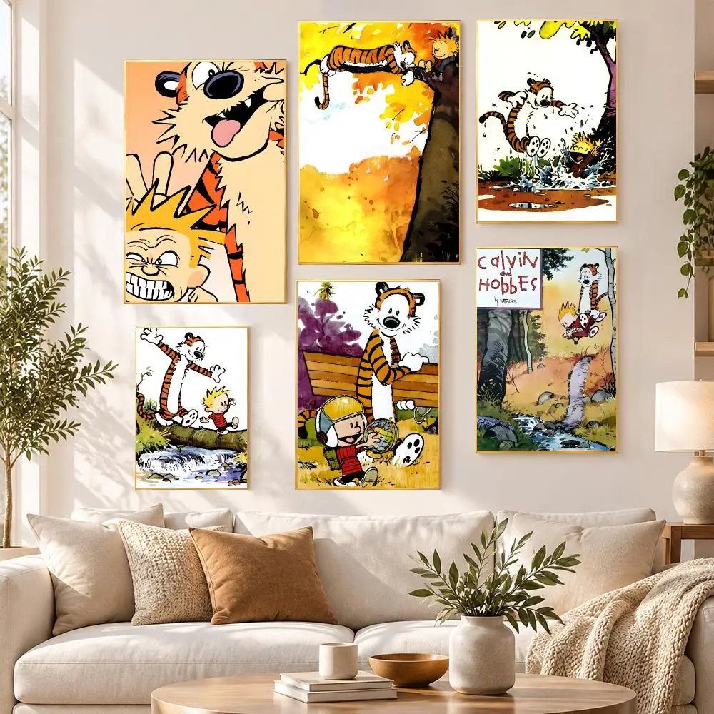 Comic Popular Art Calvin and Hobbes Poster HD Waterproof PP Self Adhesive Aesthetic Bedroom Dorm Gaming Room Home Decor Gift