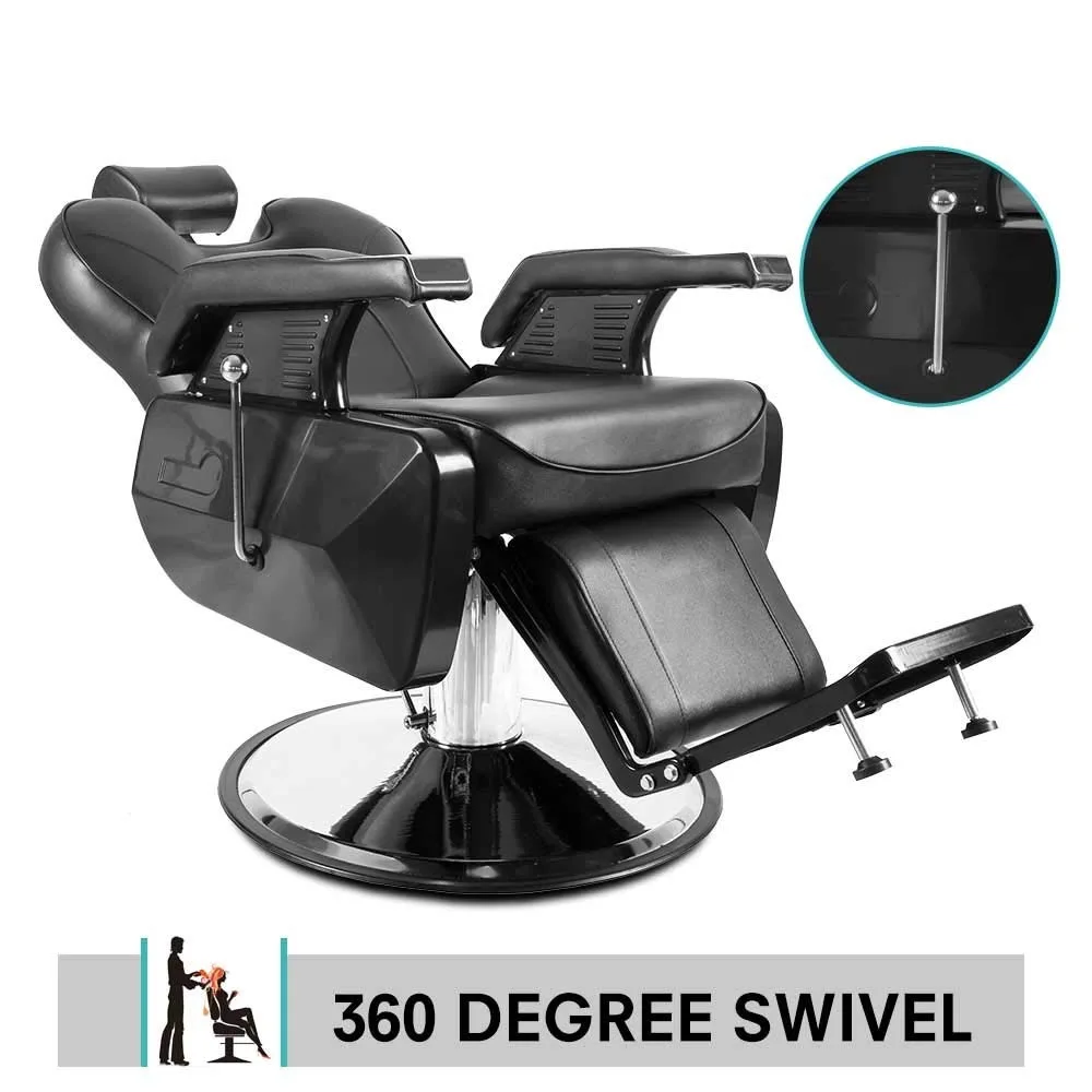 Black Barber Chair Heavy Duty Reclining Hydraulic Professional for Salon/Barbershop/Hair Stylist