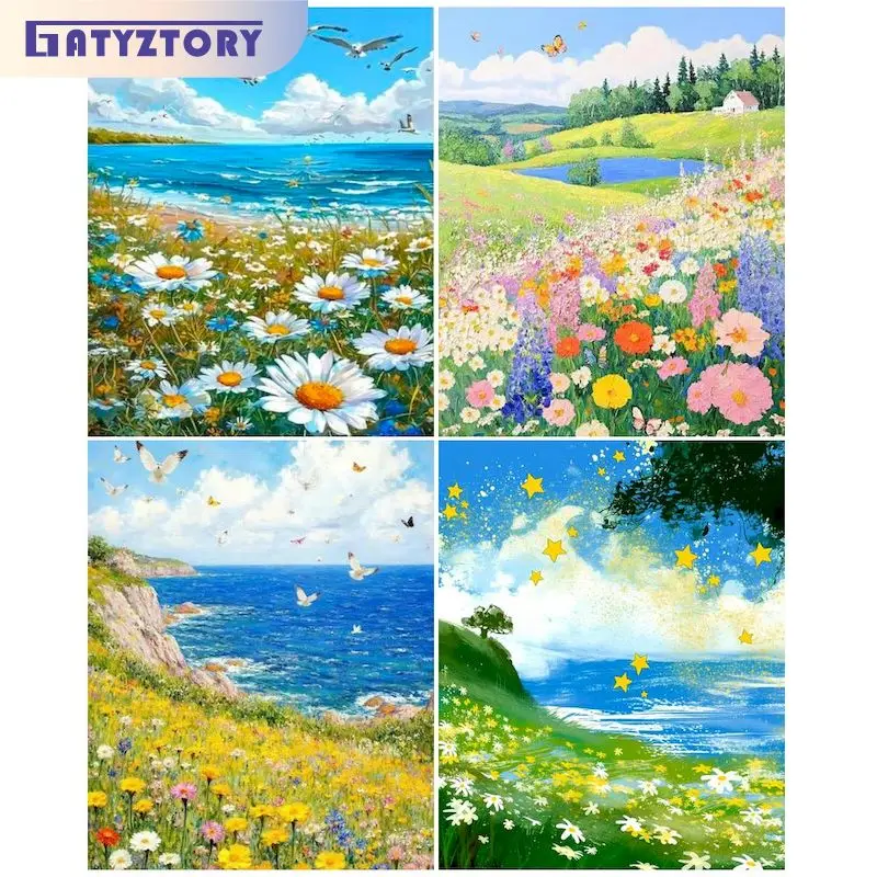 

GATYZTORY DIY Frame Painting By Number Landscape Kits For Adults Handpainted Pictures By Number Home Decoration Gift