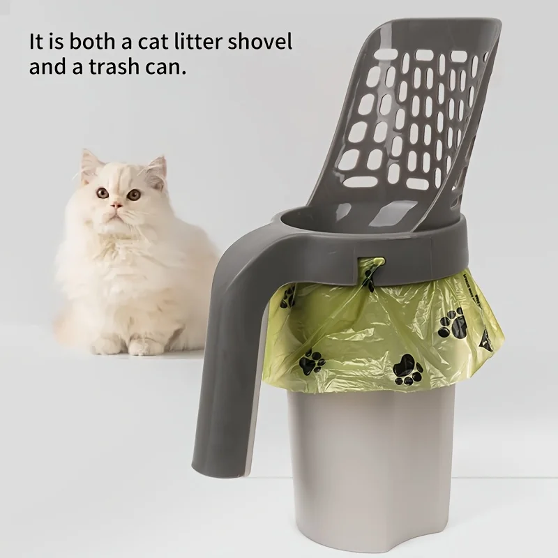 [Efficient Litter Filtering Scoop] 1pc WhiskerWonders 2-in-1 Cat Litter Scoop and Trash Can Set with Integrated Bag Dispenser