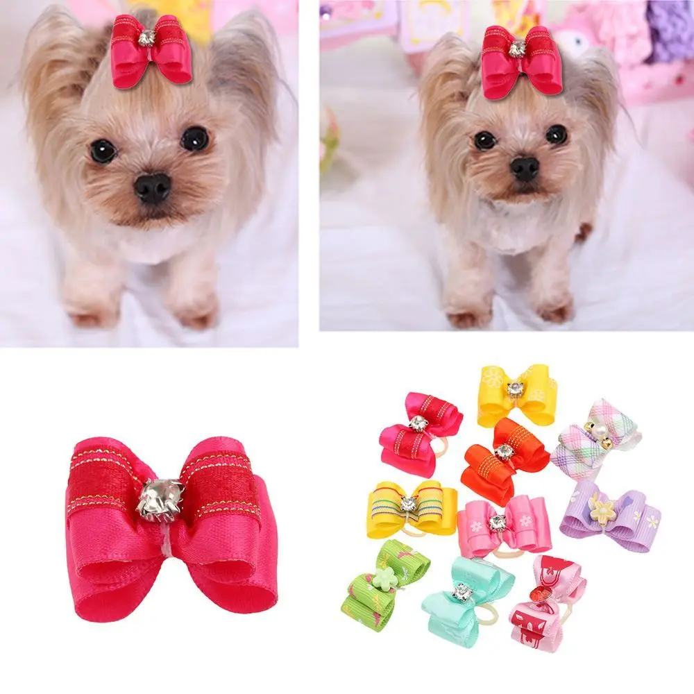 Rhinestone Hair Bows with Rubber Band, Hair Clips, Small Dogs, Puppy Grooming Accessories, Products