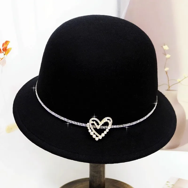 New Fashion Elegant Jazz Hat Woolen Hat Women\'s Spring Autumn Winter Woolen Fabric Vintage Literature Peaked cap