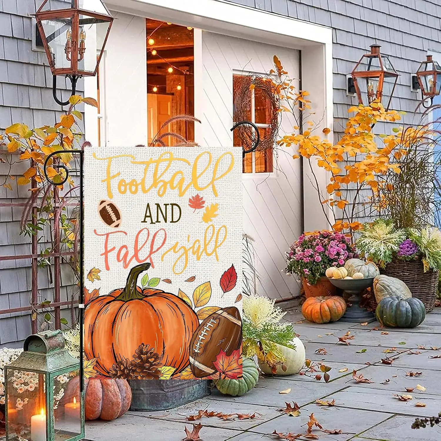 Fall Pumpkin Garden Flags 12x18 Vertical Double Sided, Football and Fall Y'all Yard Flag for Outside Decor, Autumn Thank llp