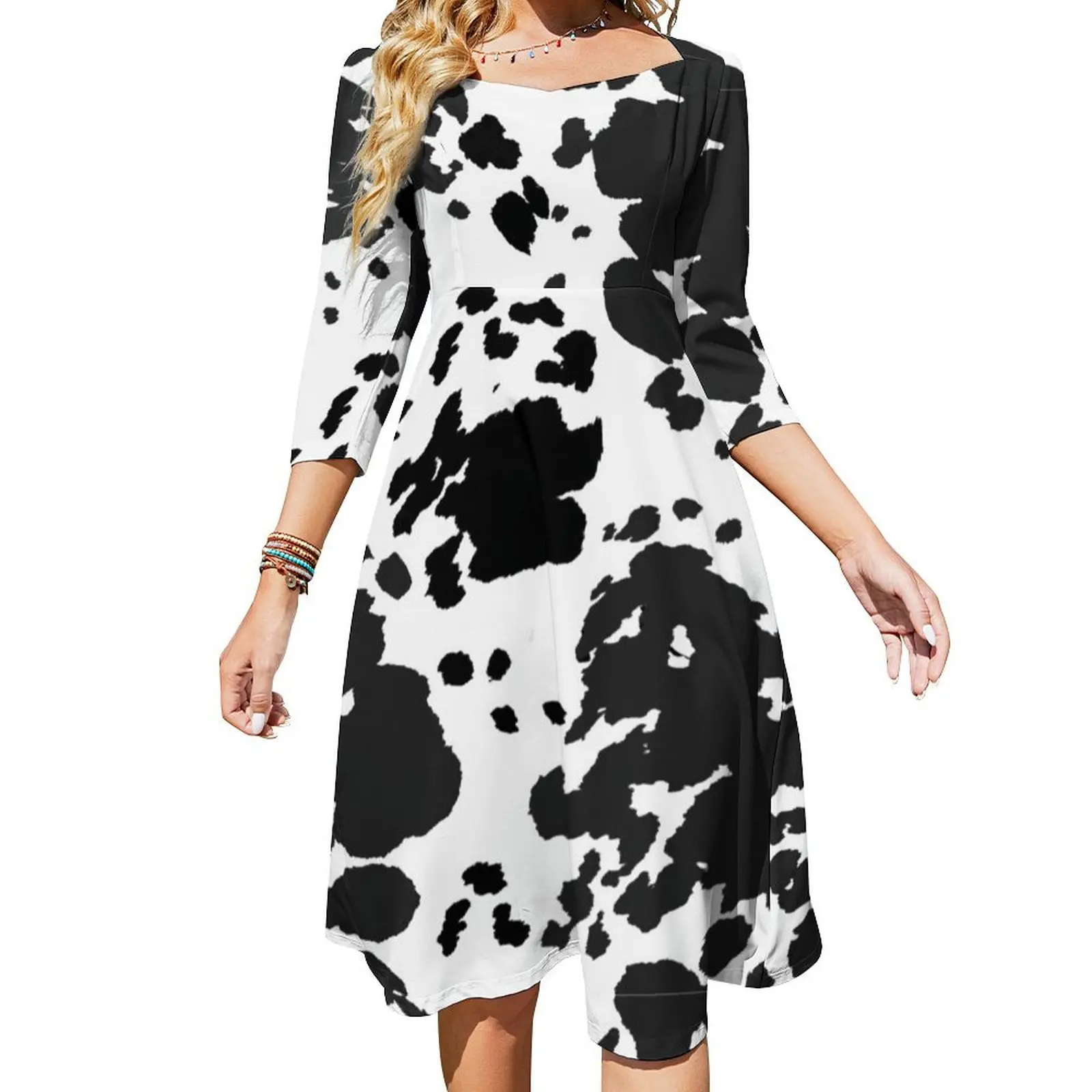 

Cow Print Pattern Flare Dress evening dress woman loose summer dress women's elegant loose dresses