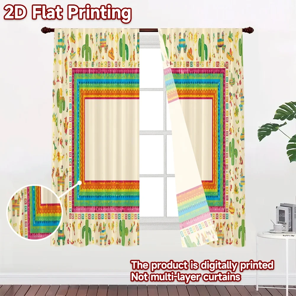 2D FLAT PRINTING 2pcs Curtains (Without Rod) Fiesta Colorful Border Popular Curtains&Drapes Yarn Curtains Easter Egg Hunt