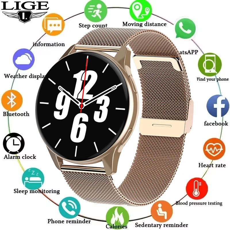 

LIGE Smart Watch Women Bluetooth Call Health Tracking Multiple Sports Modes Music Player Alarm Clock Smartwatch For Android IOS