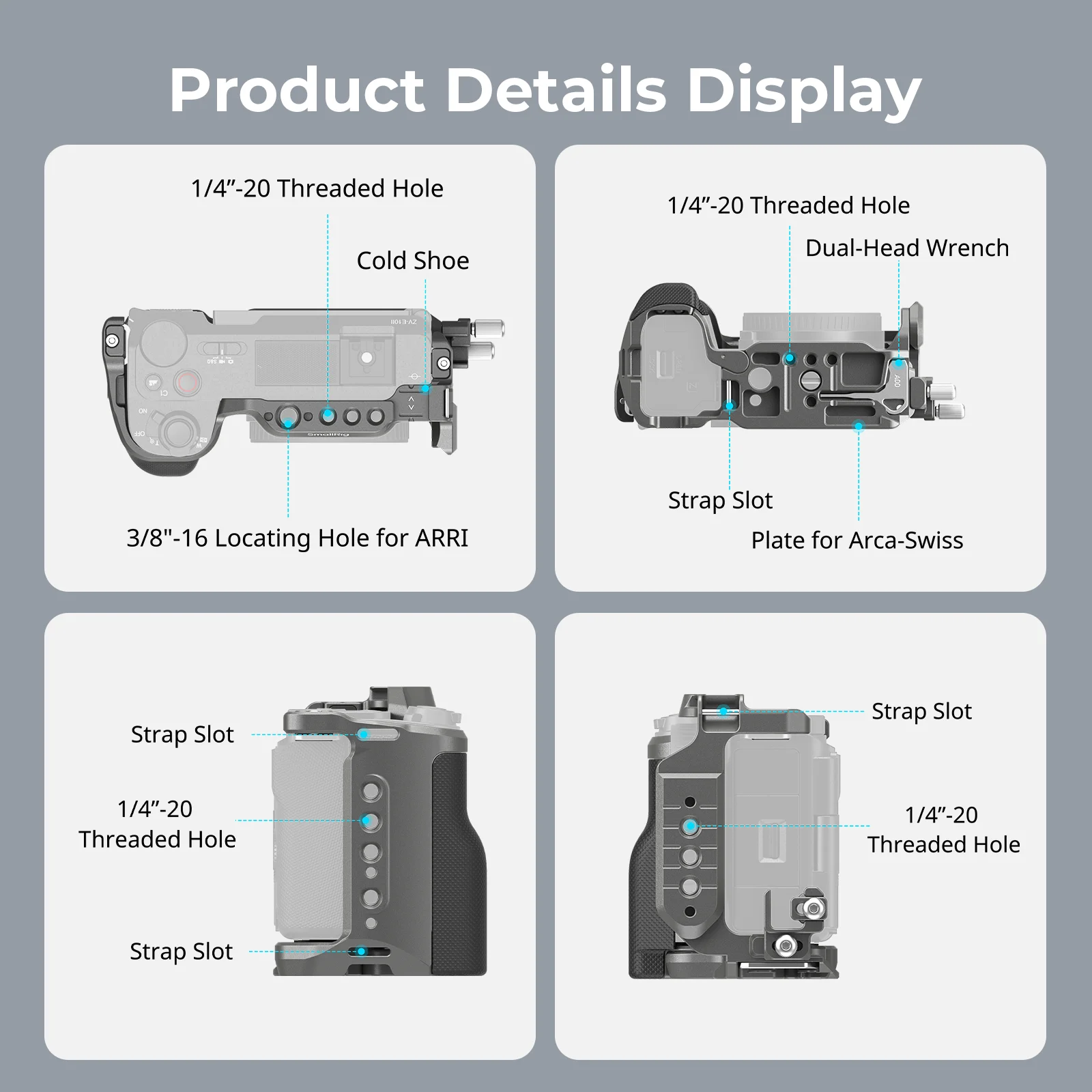 SmallRig 실리콘 손잡이가 있는 ZV-E10 II 케이지, 소니 ZV-E10 II용 HawkLock 퀵릴리즈 케이지 키트, 퀵릴리즈 플레이트-4949