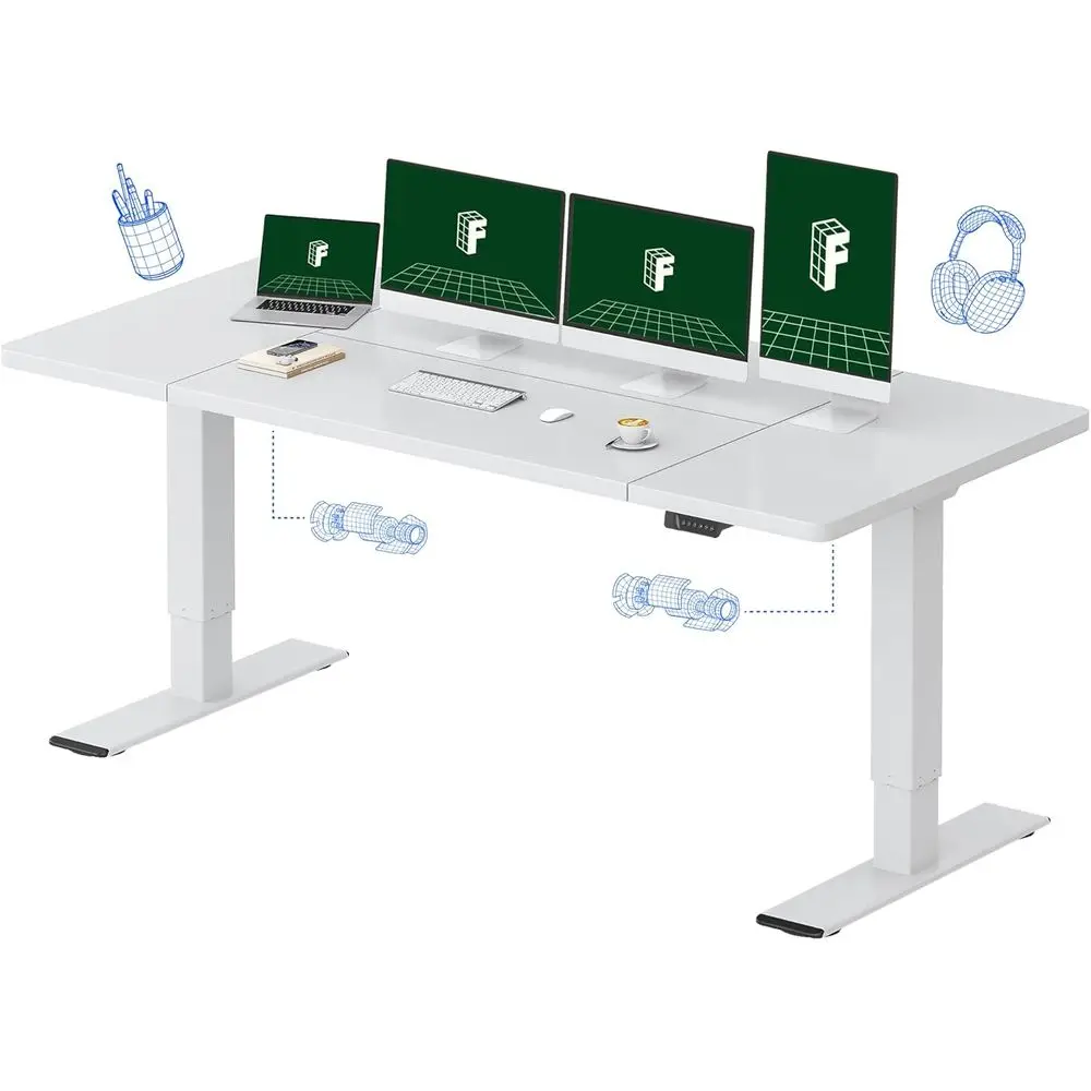 

White 79x32 Inch Electric Height Adjustable Desk with Dual Motors, Memory Controller, and Split Board for Home Office