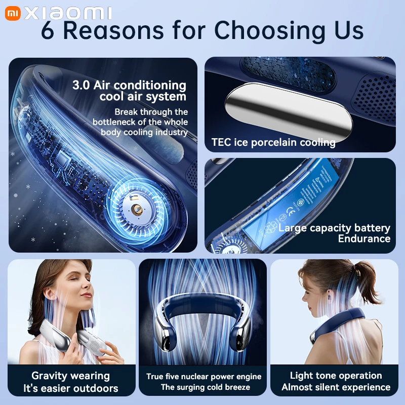 Xiaomi 8000mAh USB Hanging Neck Fan Portable Bladeless Mini Rechargeable Mute LED Digital Display Electric Fans Air Cooler Hot
